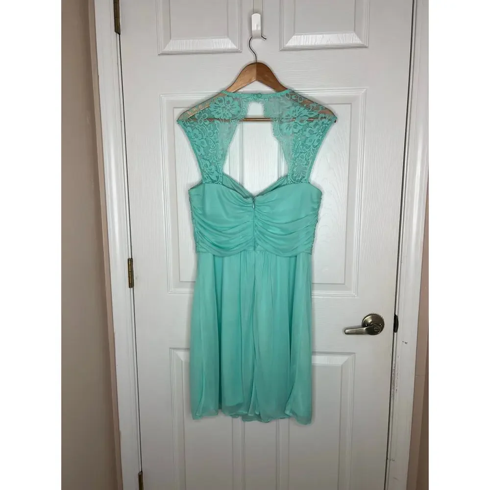 Scarlett Women's Mint Dress Lace Detail Sleeves Pleated Bridesmaid Size 16 - Picture 8 of 15
